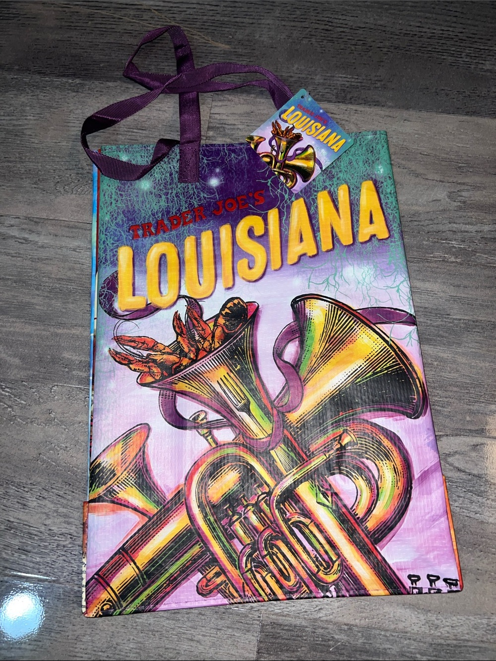 Trader Joe's Louisiana Tote Bag - Purple & Yellow Design